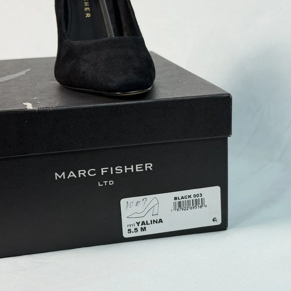 Marc Fisher Size-5.5 M‎ Women's Black Yalina Slip-On Block Pump Heel Shoes